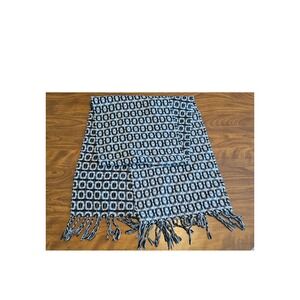 Geometric Woven Scarf With‎ Tassels Rectangular Black and White